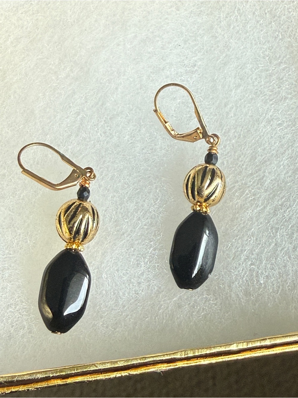 Gold and Black Bead Drop Earrings - Elegant Women's Jewelry